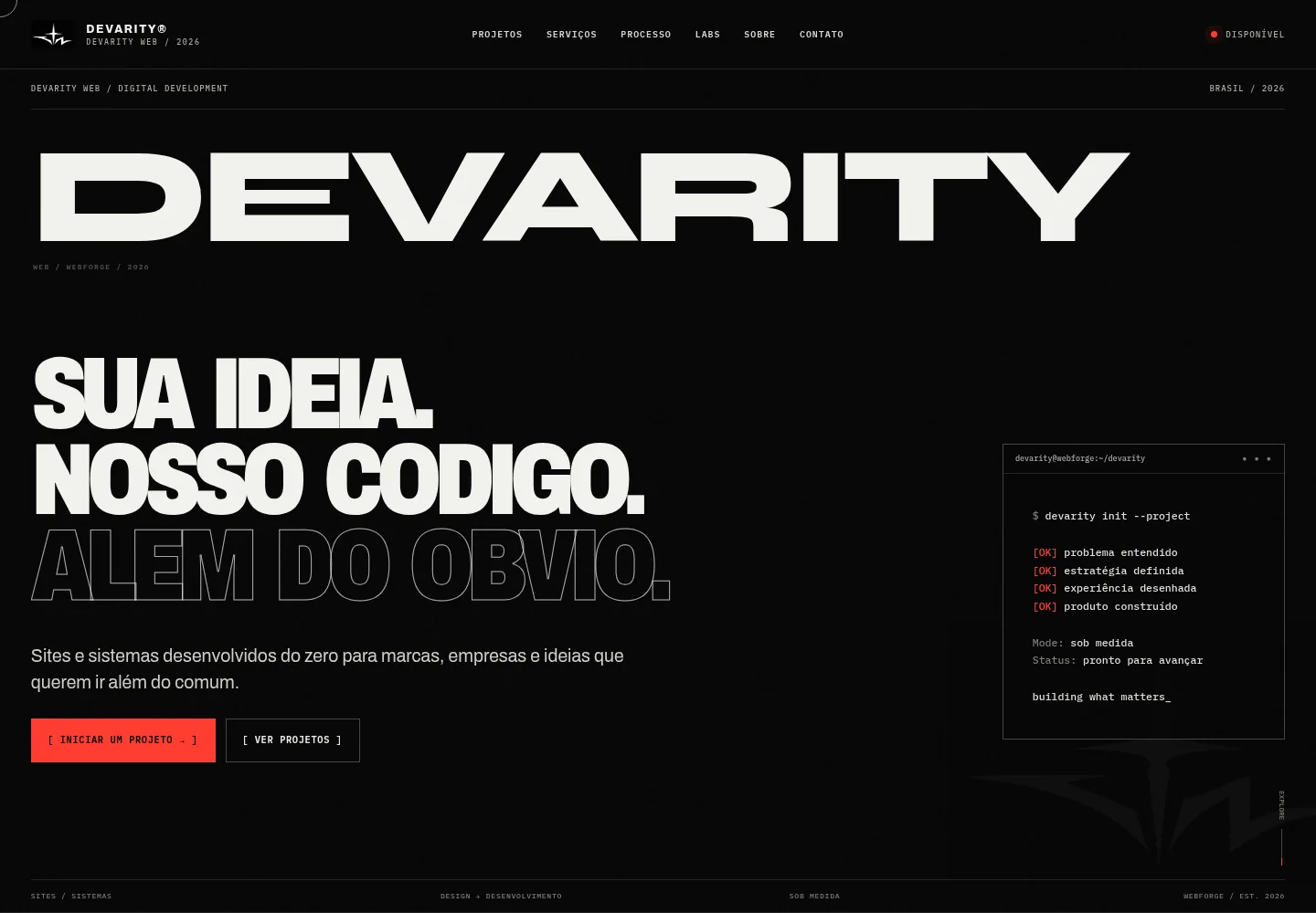 Visual do projeto Devarity