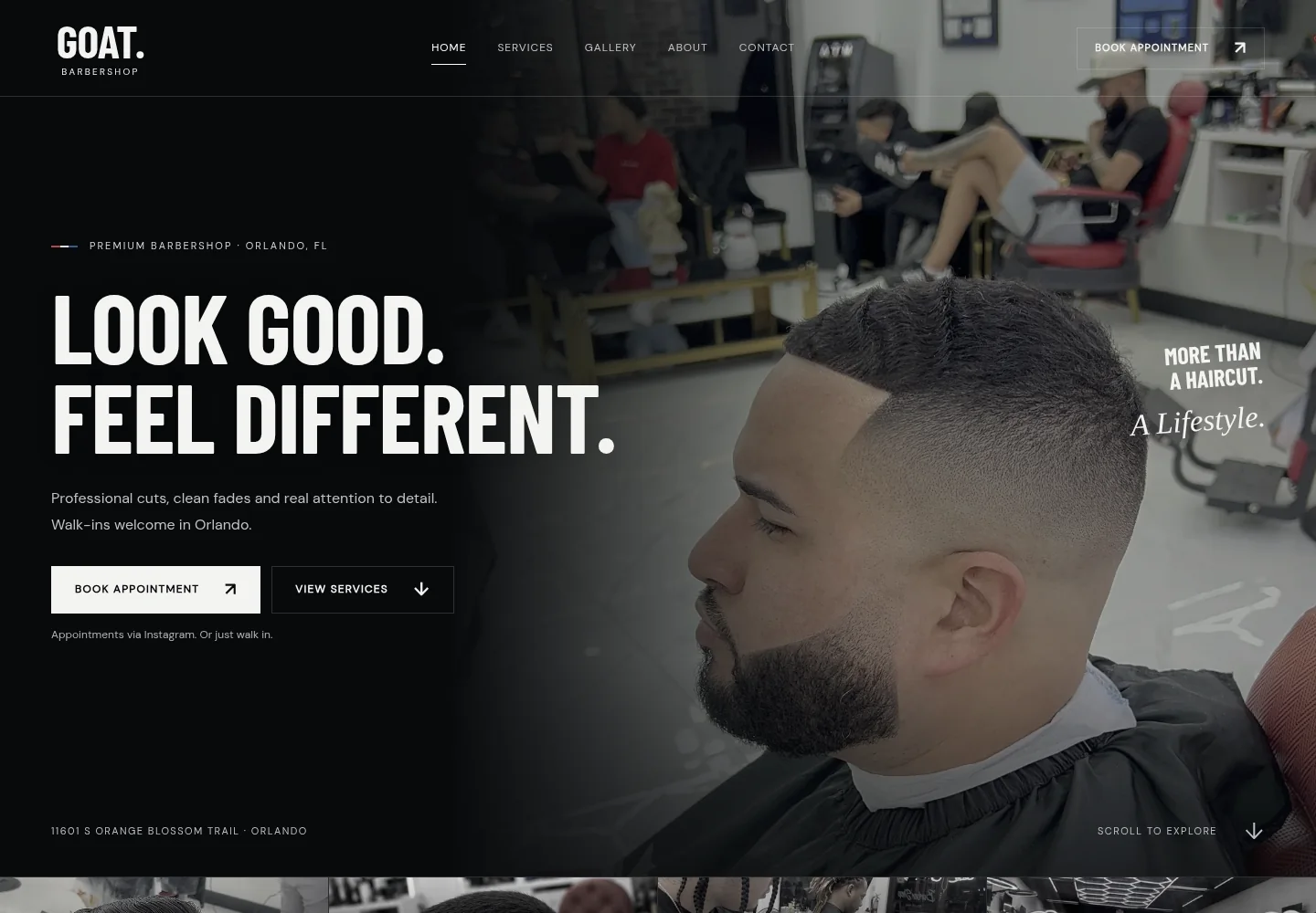 Visual do projeto GOAT Barbershop